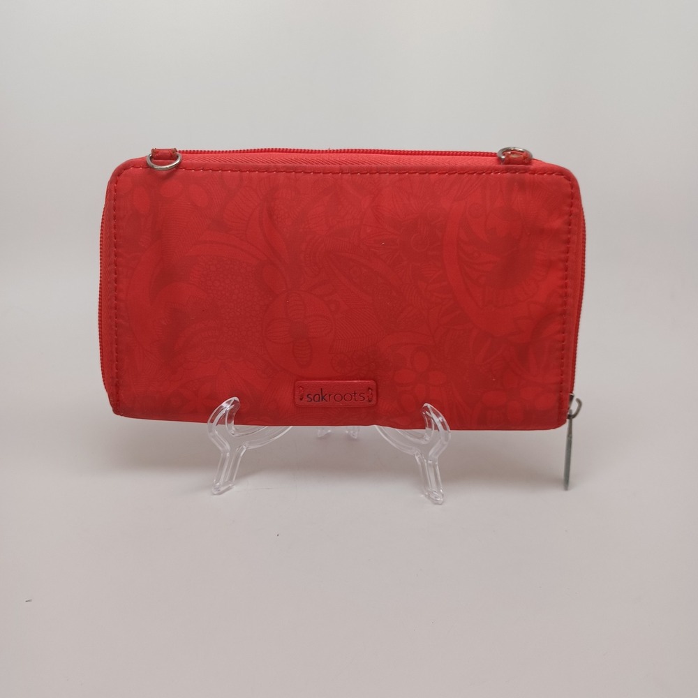 Sakroots Red Floral Nylon Zip Around Travel Wallet Clutch Organizer